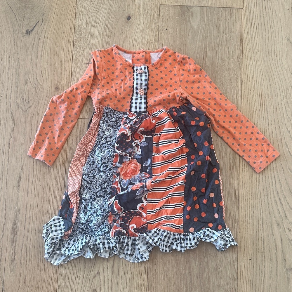 RicRac & Ruffles Orange Patchwork Long Sleeve Dress 5